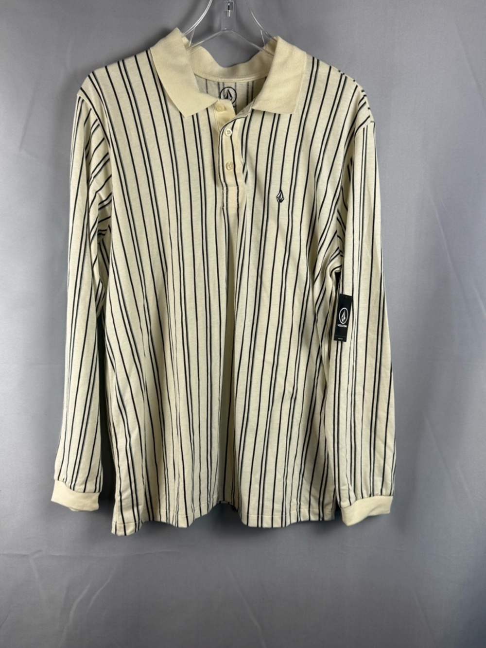 Volcom Striped Long Sleeve Polo Shirt Medium NEW